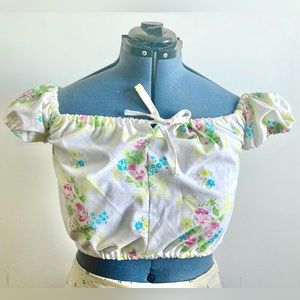 Puff Sleeve Milkmaid Peasant Floral Crop Top made from Vintage Fabric
